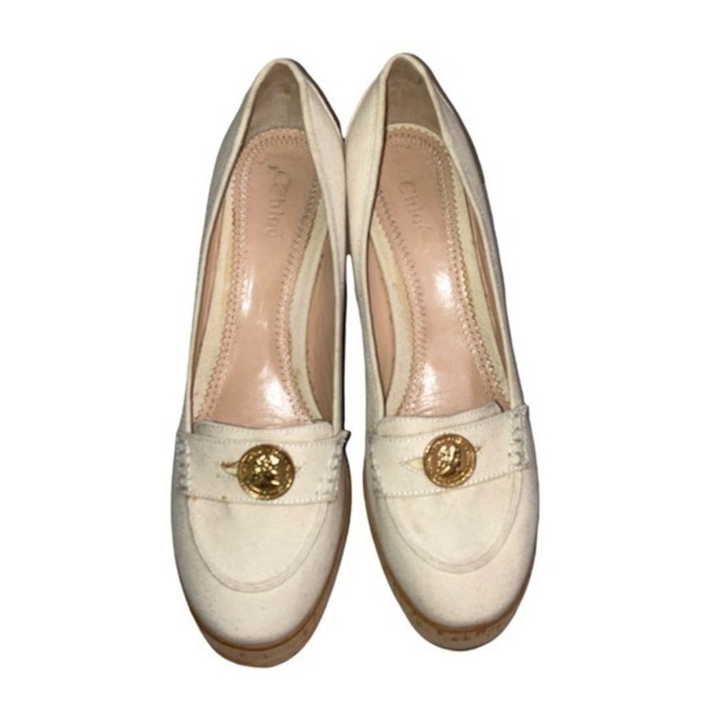 Chloe canvas platform heels penny loafers shoes